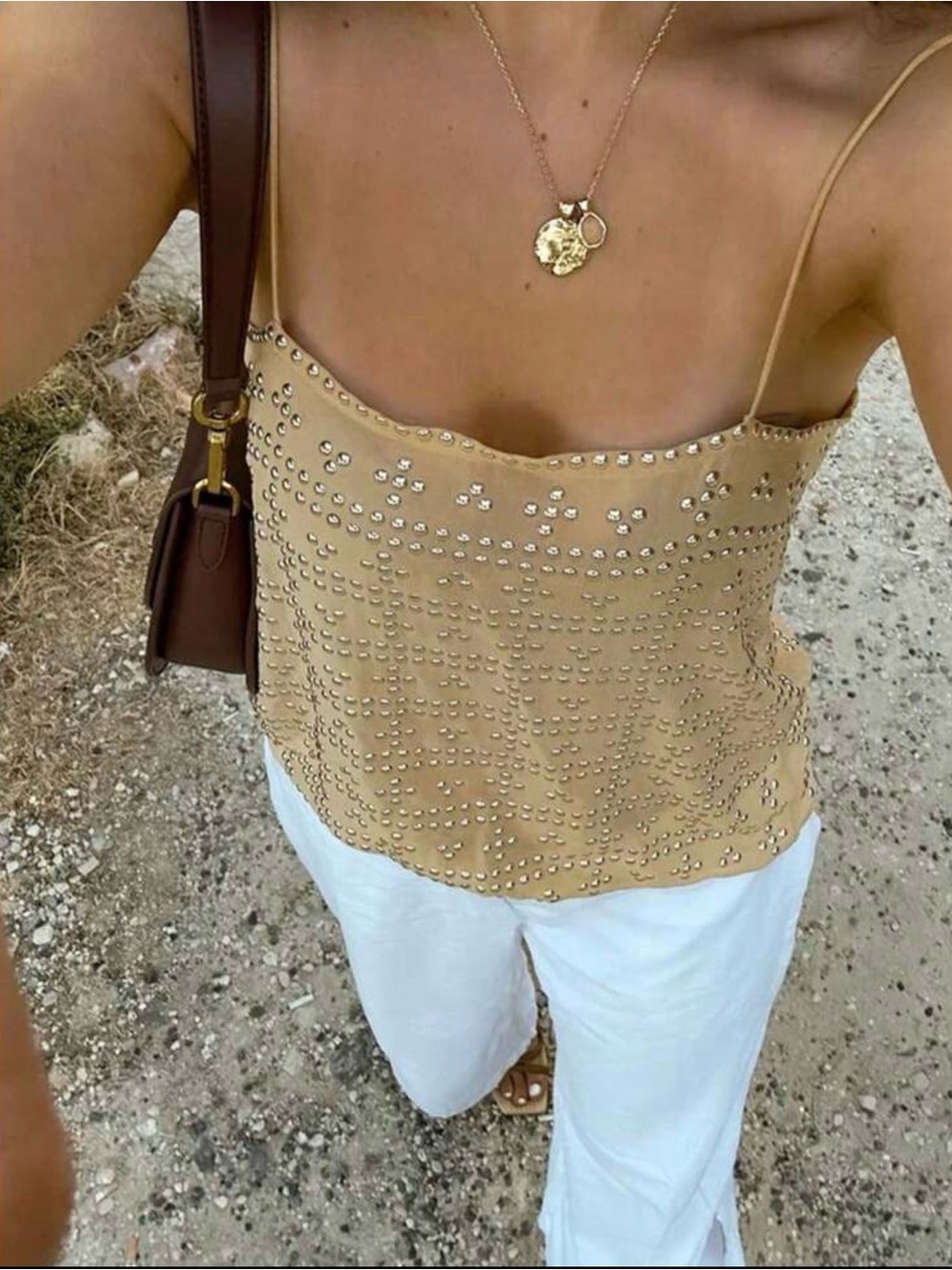 ZARA gold/beige studded tank
